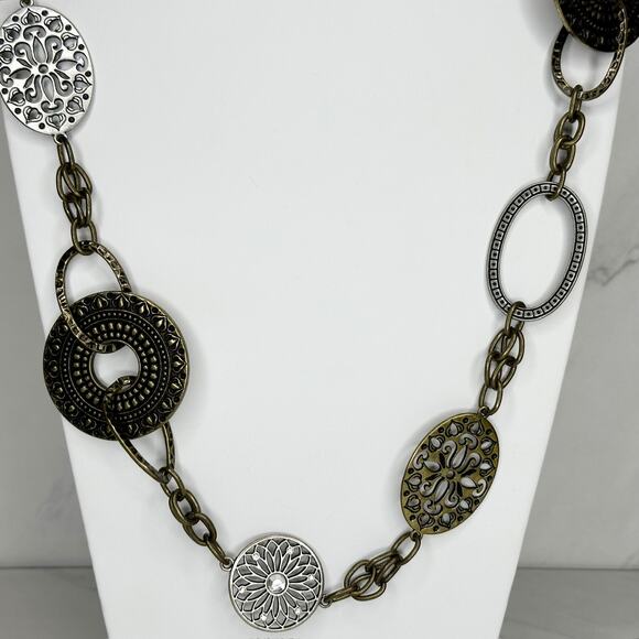 Premier Designs Chunky Floral Gold and Silver Tone Chain Link Necklace - Picture 9 of 12